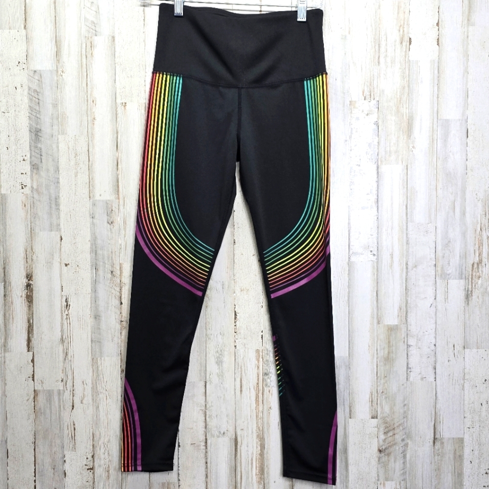Dyce Active Athletic Leggings Medium Rainbow Striped Athleisure Exercise Workout